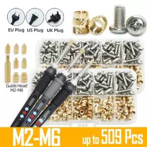 세트 삽입 납땜 인두 M2 M3 3D 나사 핫멜트 플라스틱 황동 스레드 내장 너트 M4 500pcs 2A