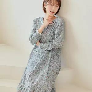 찌니야 국내제작 여성잠옷 비쥬플라워 60수 순면 긴팔원피스잠옷