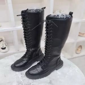 라운드 토 레이스업 통굽 워커 롱부츠 6cm BLMD500047GN