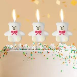 [월데코] 해피니스 하얀곰 생일초 3개입 케이크 캐릭터초