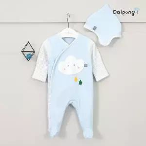 달퐁 파스텔구름 신생아 우주복 모자 세트