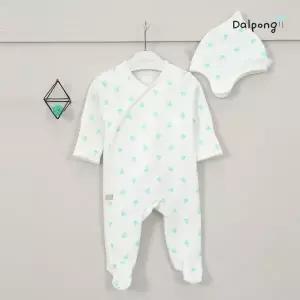 달퐁 민트튤립 신생아 우주복 모자 세트