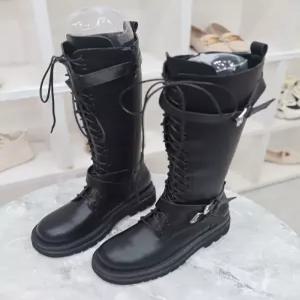 라운드 레이스업 워커 통굽 롱부츠 6cm MDBL100101GN