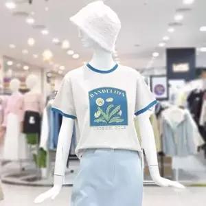 [셀러허브 1]abfz sh06 큐티 프린트 배색 반팔 티셔츠 귀여운 민들레 프린트 포인트 SLBQZ2K47F (31928720