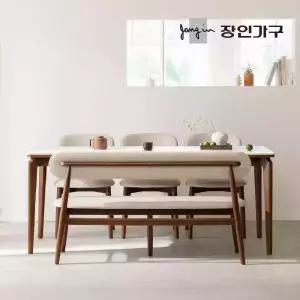 장인가구 해롤드 포세린 세라믹 다이닝 사각 6인 1800 식탁 테이블 세트+의자3개+벤치