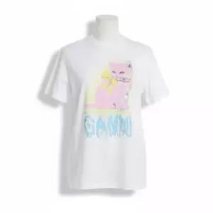 가니 WHITE KITTY T-SHIRT T4339 151) 블랙 키티 그래픽 티셔츠)