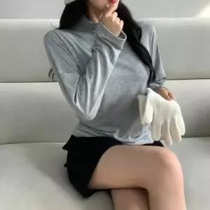 [하프클럽/이버유]여성 간절기 목티 반목폴라 폴라티 목폴라 코디 얇은폴라