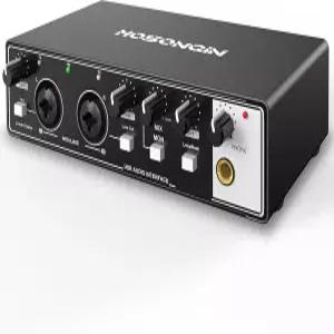 초보자를 위한 HOSONGIN USB 오디오 인터페이스 - 팟캐스트용 24비트/192kHz 48V 팬텀 전원 플러그 앤