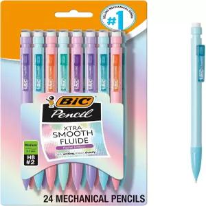 지우개가 있는 BIC 엑스트라 스무스 파스텔 샤프 중간 지점(0.7mm) 24개 팩 학교 또는 사무용품용 벌크