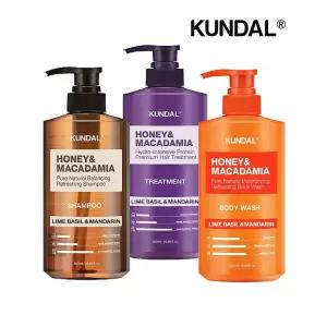 쿤달 허니앤마카다미아 라임바질앤만다린 샴푸+트리트먼트+바디워시 500ml 세트