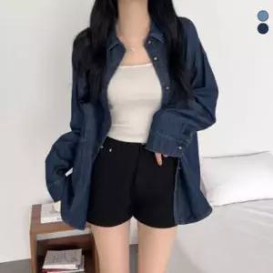 [하프클럽/이버유]데님셔츠 스티치 금장단추 오버핏 청셔츠