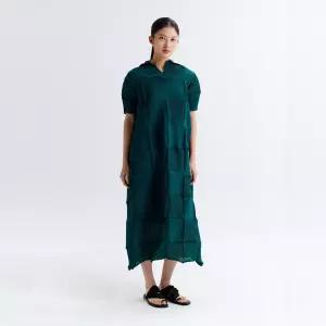 트임 카라 사선 플리츠 원피스_PPOPM026001