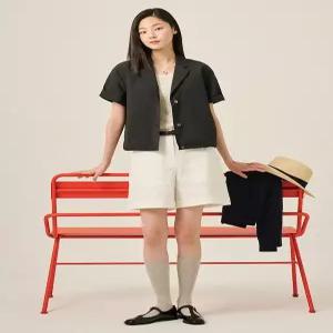 [빈폴레이디스]코튼 혼방 반소매 쇼트 재킷  블랙 (BF5411C065) .