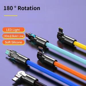 120W 6A 타입 C to 초고속 충전 케이블 180 ° 회전형 엘보 USB 데이터 (아이폰 샤오미 삼성용)