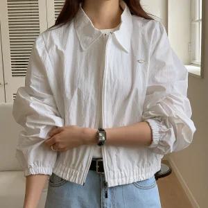 여성 나일론 카라 바람막이 데일리 러닝 루즈핏 크롭 윈드브레이커