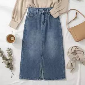 엔브 앞트임 데님 롱스커트_NC1SK008