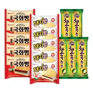 [롯데웰푸드]돼지바빵x5개+본가 찰옥수수x5개+국화빵x5개