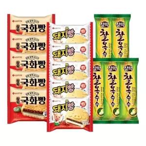 [롯데제과]돼지바빵x5개+본가 찰옥수수x5개+국화빵x5개