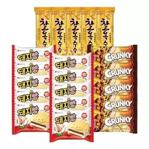 [롯데제과]돼지바빵x10+크런키 바닐라모나카x5+찰옥수수카라멜콘x5