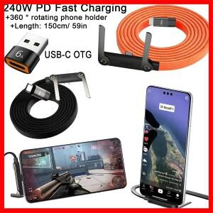 240W 2-in-1 고속 충전 케이블 C타입 to USB 접이식 폰 스탠드 데이터 OTG 동기화 기능 포함