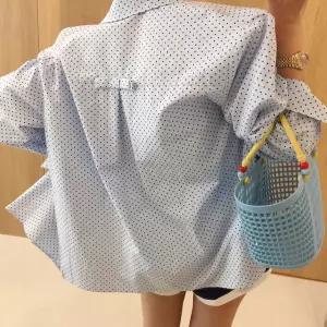 앙증도트 패턴 백리본 카라 오버핏 셔츠 남방 (3color)