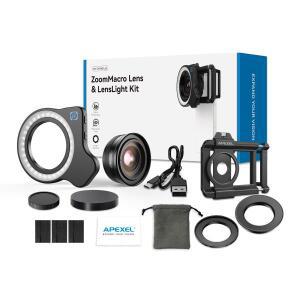 APEXEL 10-20X 줌 매크로 렌즈+FL26 LED 조명 키트 iPhone과 호환되는  휴대폰 카메라 렌즈  기타