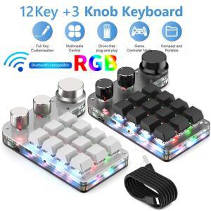 무선 블루투스  매크로 커스텀 노브 BT 키보드 RGB 12 키 복사 붙여넣기  단추 게임용 기계식