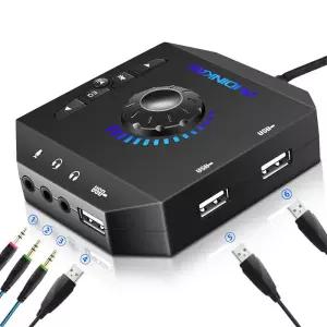 USB 외장 사운드 카드 허브 컴퓨터 오디오 어댑터 PC 윈도우 노트북 데스크탑용 35mm 인터페이스