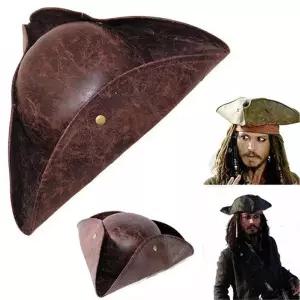 모자 해적 잭 스패로우 프레 빈티지 가죽 버튼 가장 무도회 파티 남성 여성 Tricorn Hat Pirates Cap
