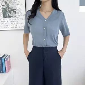 [옷자락] 여자 봄 여름 시원한 브이넥 반팔 니트 가디건