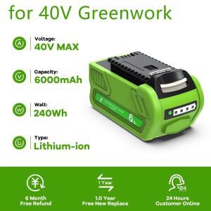 그린웍스 29462 40V 6000mAh 충전식 배터리 29282 G-MAX 교체용 잔디깎이 전동공구