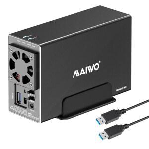 2.5/3.5인치 SATA SSD/HDD, 5Gbps USB 3.0 HDD 인클로저, 48TB 용량, RAID 0/1/JBOD/PM, 알루미늄 케이스용 냉각 팬 포함 MAIWO 듀얼 베이 하드 드라이브 인클로저