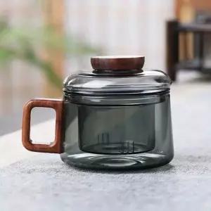 티머그 내열유리 찻잔 투명 200ml 뚜껑컵 녹차잔 커피잔