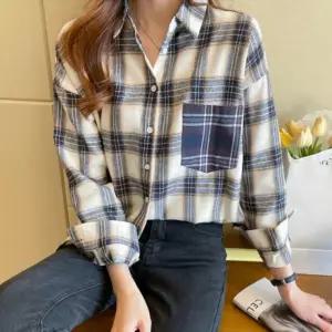 [옷자락] 여자 봄가을 간절기 데일리 루즈핏 체크 긴팔 캐주얼 셔츠