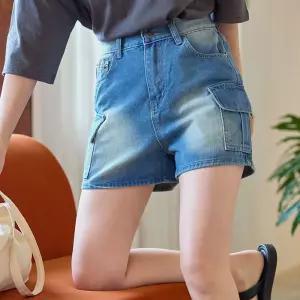카고 워싱 데님 반바지 뒷밴딩 숏팬츠 3부 여성 빅사이즈