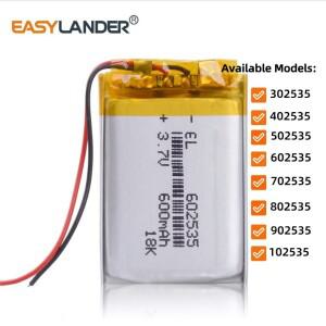 3.7V 220~1000mAh 302535 재충전 가능 리튬 폴리머 배터리 베이스어스 엔코크용