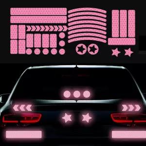 누로이 42Pcs 반사 림 테이프 자전거 스티커 핑크 카 데칼스 자동차 스케이트보드 오토바이 나이트 안전