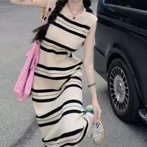 롱원피스 패턴 여름롱 민소매 슬리브리스롱 드레스
