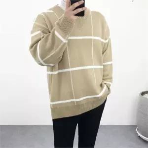 [하프클럽/] 오버핏 브이넥 이중지 체크니트 남여공용 4컬러