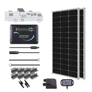 어드벤처 30A LCD PWM 충전 컨트롤러와 RV, 보트, 트레일러, 캠핑카, 마린, 오프 그리드 태양광 발전 시스템을 위한 장착 브래킷이 포함된 Renogy 200와트 12볼트 단결정 RV 패널 키트