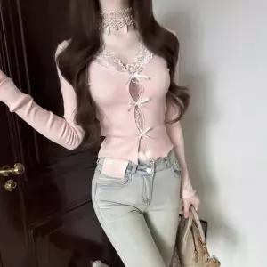가을 이너 여성 펀칭 나시 롱루즈핏 셔츠 레이스 긴팔 티셔츠 admr3