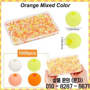1000개 반투명 아크릴 비즈 라운드 오렌지 6mm 구멍: