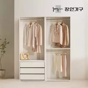장인가구 올리세 E0 드레스룸 시스템 옷장 세트 1600 B (800 2단행거+서랍옷장)