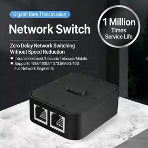 인터넷허브 2포트 1000MBPS 기가비트 어댑터 RJ45 무전원 연장기 스위치 분배기 1000M 2Ports 블랙