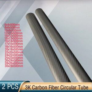 카본지 2PCS 직물 매트 파이프 경도 섬유 탄소 원형 6MM OD 3K 500MM 30MM 튜브 길이