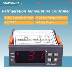 STC-8080A+ 디지털 온도 조절기 냉장 냉동용 자동 제상 기능 LED 디스플레이 NTC 센서 -40°C~50°C 범위