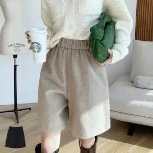 겨울 모직 반바지 여성 하이 웨스트 루즈핏 밴딩 팬츠