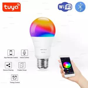 블루투스/와이파이 LED 전구 E27 15W 20W 110V 220V RGB RGBCW 디밍 가능 램프 Alexa Google Home Tuya