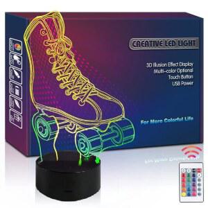 HIPIYA 롤러스케이트 나이트 라이트 LED 3D 일루전 USB 휠 스케이팅 신발 램프 팬들을 위한 생일 선물 보이 걸 키드 십대 스포츠 클럽 홈 침실 장식 스케이트