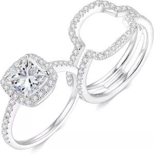 여성용 2.5CT 모이사나이트 웨딩 링 세트 D 컬러 VVS1 쿠션 컷 신부 밴드 S925 스털링 실버 18K 화이트